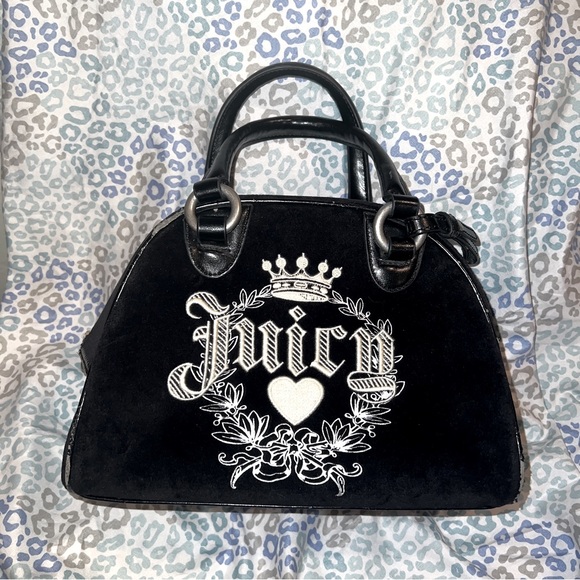 Black Vintage Juicy Couture Purse Bowler Bowling Bag Velour Satchel Y2K - Picture 7 of 13